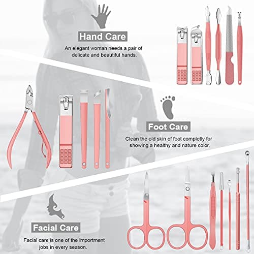 Manicure Set Professional Pedicure Nail Clippers Kit 18 Pcs,Beige/Pink — view 3