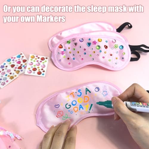 Kids Eye Mask Sleepover Party Supplies for Girls, 6 Pack DIY Children Eye Masks with Colorful Stickers Pink Spa Party Supplies for Girls Pajama Pamper and Slumber Party — view 3