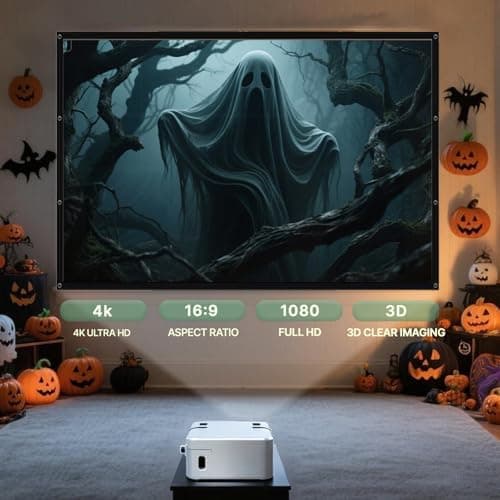 AAJK 120in Rear Projection Screen for Halloween, Portable Window Projector Screen, Holographic Rear Projection Fabric 102.3"×59" for Halloween Videos with Mounting Kit — view 3