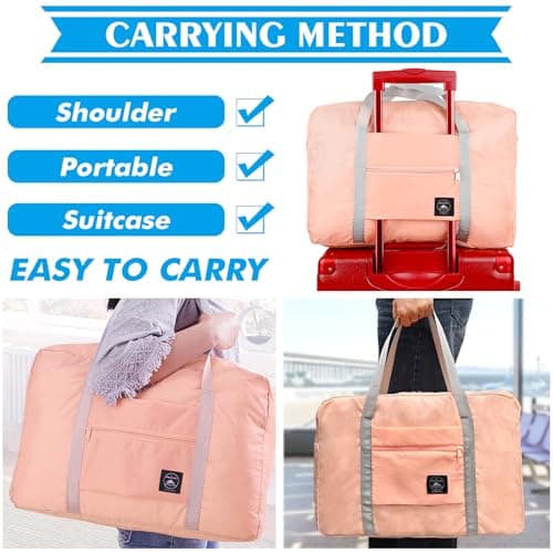 INVODA Foldable Travel Duffel Bag Holdall Bag Luggage for Sports Gym Water Resistant Nylon 32 Liter(Pink) — view 4