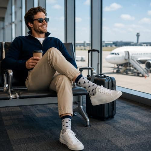 ARG Men’s Funny Airplane Pattern Novelty Socks – “Ready for Take Off” Travel Gift Socks Funny Aeroplane Gift Grey, UK Size 6-11, EU 39-46 — view 5