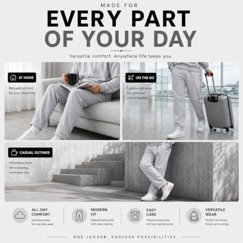 LABEL APPAREL Men's Fleece Open Hem Joggers 290 GSM Heavy Weight Sweatpants Warm Winter Bottoms Lined Casual Tracksuit Pants Jogging Trousers with Zip Side Pockets Pluse Size S-8XL (XL, Grey) — view 4