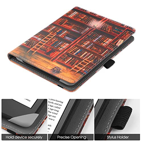 HGWALP Universal Case for 6" eReaders, Folio Leather Stand Cover with Handstrap Compatible with All 6 inch Kindle Paperwhite/Kobo/Tolino/Pocketook/Sony E-Book Reader-Library — view 5