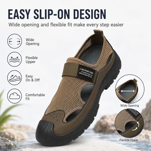 Hixingo Men's Sandals Closed Toe Wide Fit Size 7.5-10.5 UK Leather Sandals for Men Summer Beach Slippers Lightweight Adjustable Strap Non-Slip Sole for Walking Pool holiday (Khaki,8) — view 4