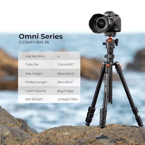 K&F CONCEPT 64inch/163cm Travel Camera Tripod with Phone Holder — view 2
