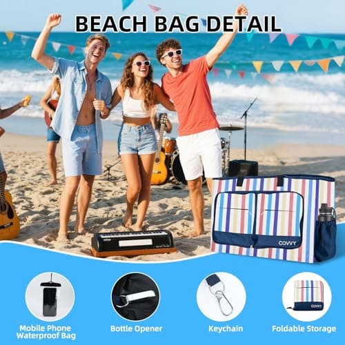 COVVY Beach Bag, Extra Large Women Tote Bag with Zipper Closure, Waterproof Phone Case,Bottle Opener, Multiple Pockets, Water Resistant Sandproof Foldable Lightweight Shoulder Bag for Vacation,Travel — view 5