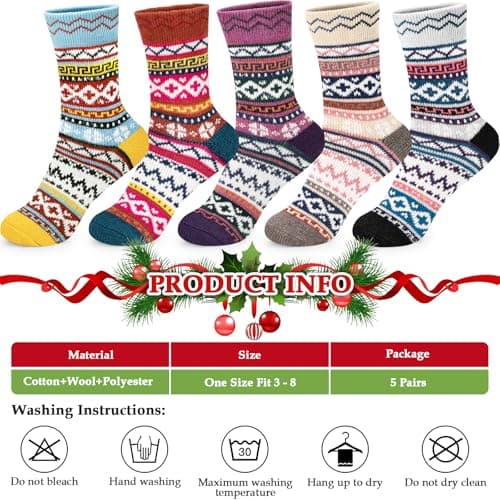 AUGOLA Thermal Winter Women Socks, 5 Pairs Warm Wool Christmas Socks — view 5