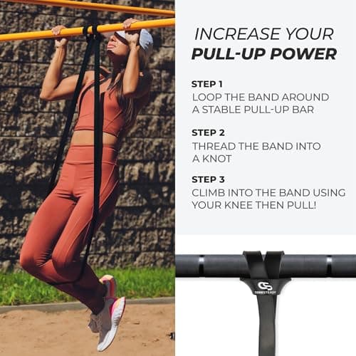 Coresteady Pull Up Bands & Resistance Bands - Rubber Heavy Duty Elastic Loop Band for Men & Women - Build Fit Power & Muscle - Training, Fitness Assist Pull Ups & Gym Exercise - Black, 10-30kg — view 6