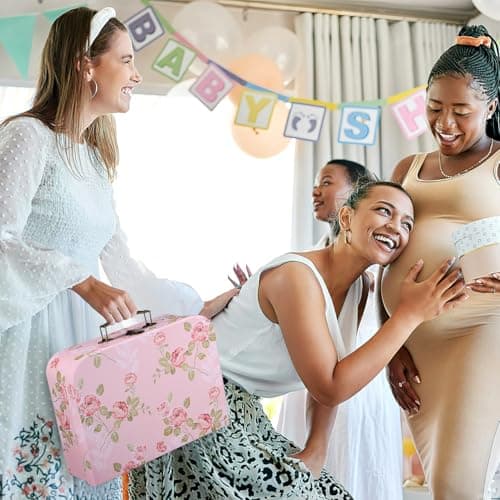 GALPADA Baby Suitcase Box 3Pcs Paperboard Floral Storage Boxes with Handles Stackable Decorative Flower Pattern Boxes for Wedding Birthday Baby Shower — view 6