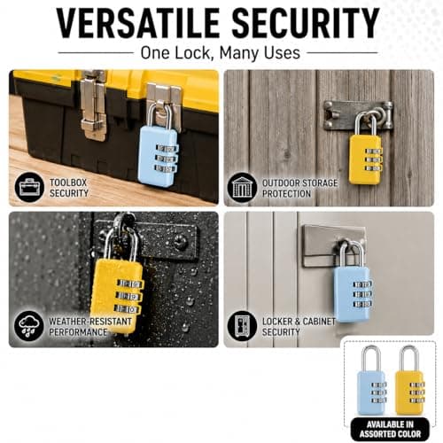 Travel Padlock Combination Padlock 3 Digit Security Lock Heavy Duty Keyless Padlock for Suitcases Luggage Gym Lockers Backpacks & Travel Bags Lock Assorted Colour (Pack of 1) — view 6