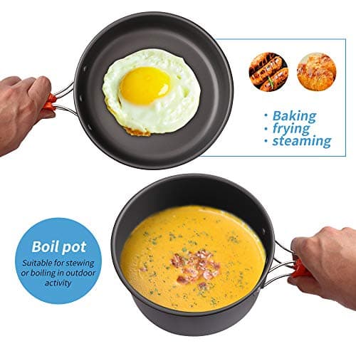 Gutsdoor Camping Cookware Set Camping Cooking Set Non Stick Family Backpacking Cooking Set Lightweight Stackable Pot Pan Bowls with Storage Bag for Outdoor Hiking (10pcs (Orange)) — view 6