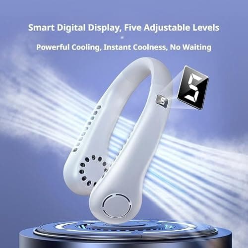 Neck Fan, Portable Neck Fans Rechargeable Quiet, Bladeless USB Personal Cooling Fan with 5 Speeds, 360° Airflow, Hands-Free Wearable Cooler Fans for Indoor Outdoor — view 6