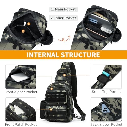 HUNTVP Tactical Sling Bag, Chest Bag Pack, Military Sling Bag Crossbody Backpack Men's Shoulder Bag for Mens Women Travelling, Cycling, Hiking, Camping(Typ2-Camo) — view 4