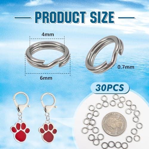 TOAOB 30pcs Flat Split Jump Rings 6mm Small Keyring Loops Stainless Steel Key Chain Rings for Fishing Hooks Keys Connector Craft Making — view 2