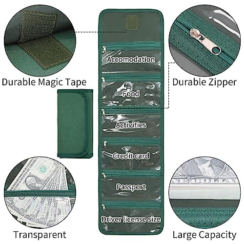 Money Wallet, Money Organizer for Cash with 6 Zippered Pocket Multipack Money Pouch, Cash Bill Organizer, Envelope Wallet Money Bag Small Travel Money Holder for Budgeting, 4.25x8 inches, Travel — view 4