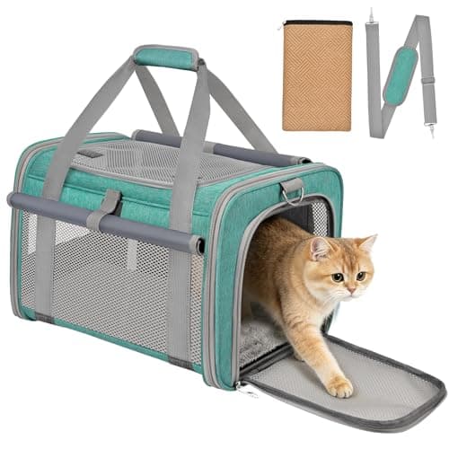 BTNEEU Soft Sided Cat Carrier Bag Airline Approved Large Pet Carrier Portable Dog Carrier Ventilated Foldable Pet Travel Carriers Bag For Cats With Shoulder Strap & Washable Mat (Lake Green)