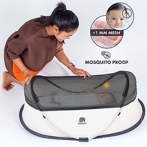 DERYAN Infant Baby Bed - Pop Up Travel Bed - from birth to 1.5 years - Light & Compact - Set up within 2 seconds - incl. Mosquito Net & Travel Bag - 98x60x32cm (Cream) — view 6