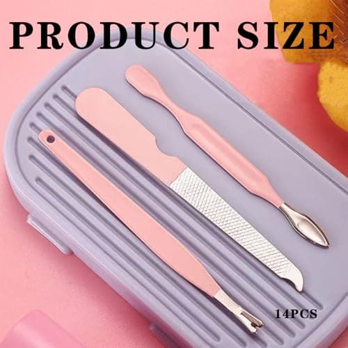 14 PCS Nail Clippers Kit, Manicure Set,Nail Care Kits Pedicure Set,Cuticle Trimmer Grooming Kit, Professional Stainless Steel Nails Care for Men, Women with Storage Travel Case (Pink) — view 2