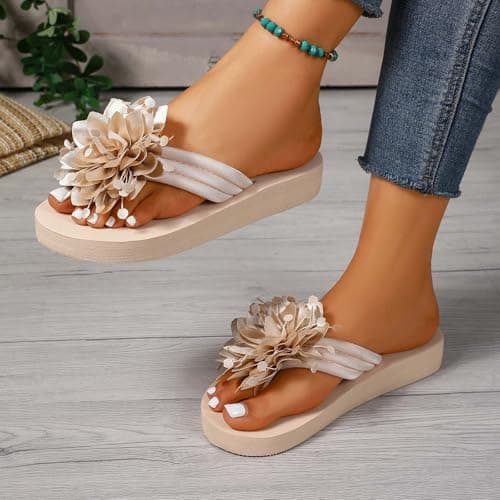 Flip Flop Sandals with Flat Sole Summer Casual Beach Slide Slippers Comfortable Lightweight Outdoor Indoor Wear (Beige, 6) — view 2