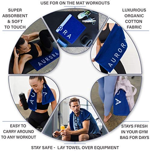 Luxury Organic Cotton Gym Towel - Soft, Absorbent, Silver Infused - 31.5 X 15.75 inch - Yoga & Workout Towel for Men & Women (Blue) — view 3