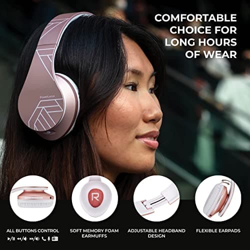 PowerLocus Bluetooth Over-Ear Headphones, Wireless Stereo Foldable Headphones Wireless and Wired Headsets with Built-in Mic, Micro SD/TF, FM for iPhone/Samsung/iPad/PC (Rose Gold) — view 2