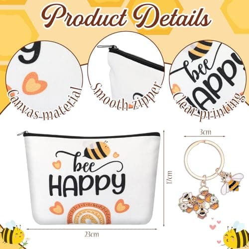 Xuniea 3 Pcs Thank You Gifts Set Women Inspirational Travel Cosmetic Bag Themed Keychain and Socks for Staff Teachers Nurses Christmas Birthday Gift(Bee Style,Yellow and Black) — view 5