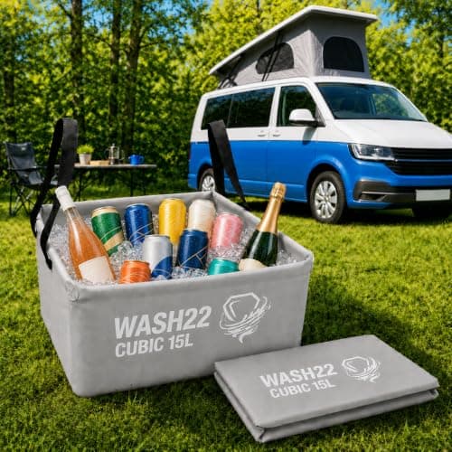 WASH22 15L Collapsible Camping Washing Up Bowl with Mesh Bag - Grey — view 2