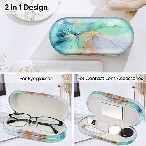 FINTIE 2 in 1 Glasses and Contact Lens Case, Emerald Marble — view 2