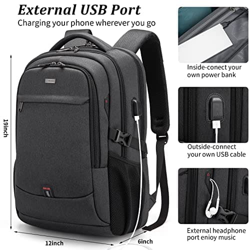 DUSLANG 17 Inch Laptop Backpack for Travel Water Resistant College Bookbag for Men/Women Laptop Bag with USB Charging Port and Tablet Sleeve Bag Compatible Protective Case, Black — view 4
