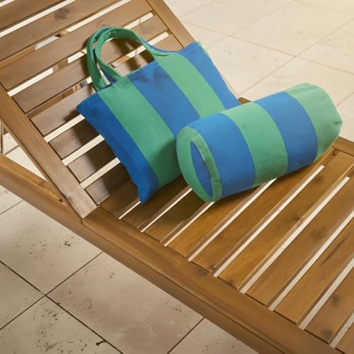OHS Inflatable Travel Pillow Stripe Bolster Cushion, Gifts for Women Lightweight Compact Portable Back Support Pillow with Soft Microfibre Cover for Sun Loungers Poolside, Blue/Green - 36 x 16 x 16cm — view 4