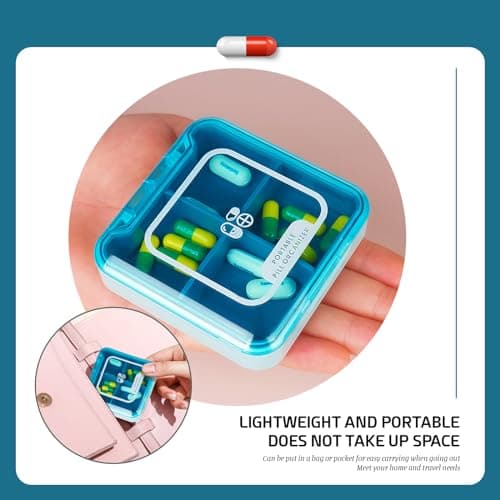 PAITOK Small Pill Case,Portable Pill Box BPA Free Travel Pill Organiser Moistureproof Tablet Box Cute Pocket Pill Box with 4 Large Compartmensts for Medication, Vitamin, Supplement(Blue) — view 6