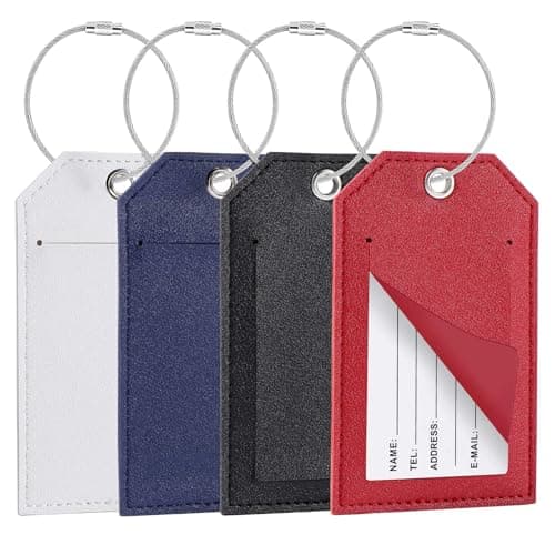 Blendura 4 Leather Luggage Tags with Personal Information Card