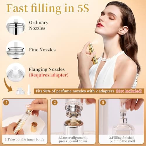 TonJin 5ml Travel Perfume Atomiser Refillable, Small Portable Empty Spray Bottle, Leakproof & Easy To Refill Perfume Decanter Cologne Dispenser for Women and Men(Gold) — view 4