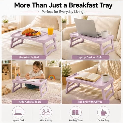 Breakfast Folding Tray with Legs, Raised Edge Laptop Table — view 4