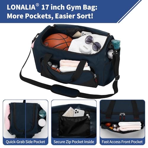 LONALIA Small Holdall Bag 30L, Gym Duffle Bag, Navy Blue — view 3