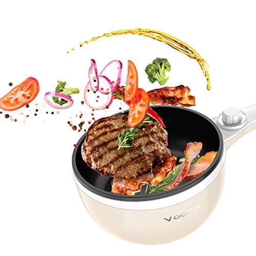 Vocha Electric Hot Pot, 1.5L Mini Portable Electric Pan Non-Stick, Multi-Cooker with Lid for Travel/Dormitory, Silicone Spatula Included (Beige) — view 2