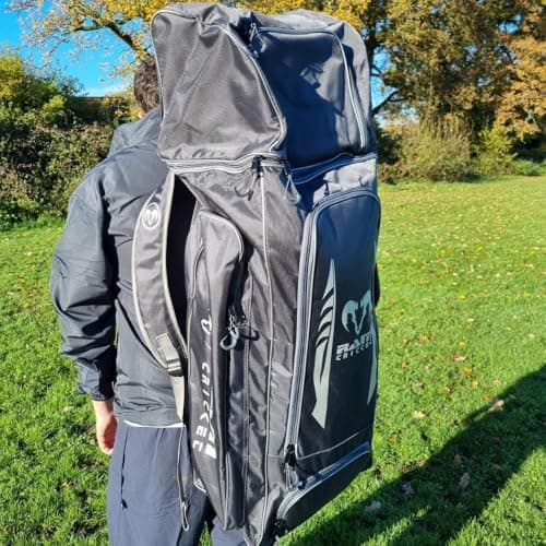 Ram Cricket Duffle Kit Bag – Senior & Junior Sizes – Durable Cordura Material, Y2K-Nylon Grade 8 Zips, Padded Shoulder Straps, Large 105L Capacity, Helmet, Bat & Shoe Pockets, Side Storage – Dark Grey — view 4