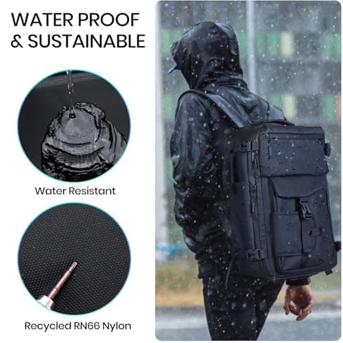 H.yeed Vacuum Backpack Travel Bag with Pump, Expandable 60L Travel Rucksack with USB/Type-C Charging Port&TSA Lock, Waterproof Lightweight Business Laptop Backpack, Fits 17.3 Inch Laptop-Black, M4 — view 3