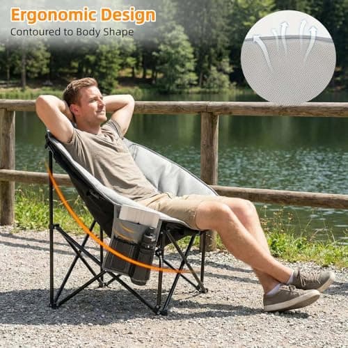 Clevich Folding Moon Chair, Heavy Duty Camping Chair with Breathable Mesh, Padded Cushion, Storage Bag, Supports 150kg Portable Garden Chair for Fishing Beach Outdoor Indoor — view 5