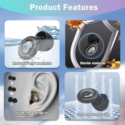 Ear Plugs for Sleep Noise 52dB Cancelling Earplugs with 6 Tips S/M/L — view 3