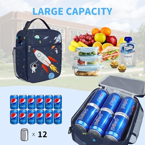 Clastyle Space Insulated Lunch Bag Star Large Thermal Cooler Bag for Kids Picnic Lunch Box Tote, Rocket — view 3