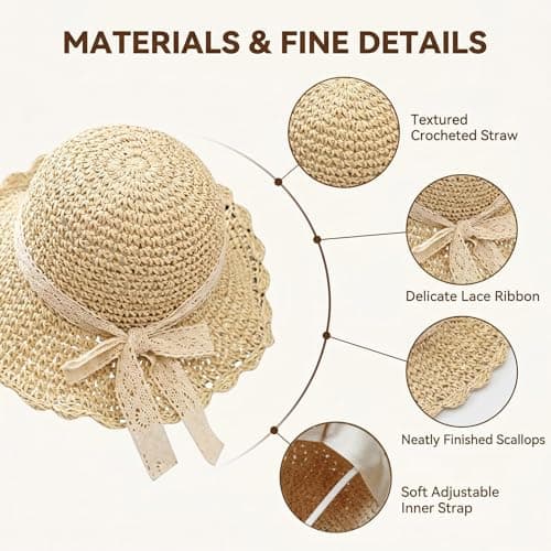 Womens Wide Brim Straw Hat UPF 50+ Sun Protection Packable Travel Beach Sun Hat for Summer Foldable Bucket Hat (Fit Head circumferences 22-22.8 in) Beige — view 3