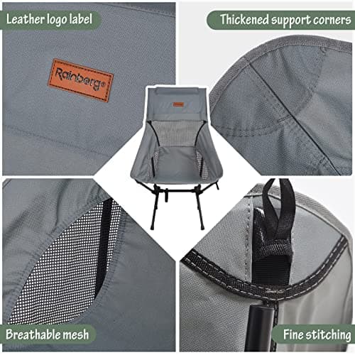 Rainberg Ultra Lightweight High Back Camping Chair, Folding Chair, Camping Chairs for Adults, Foldable Garden Outdoor Picnic BBQ Chairs. (Pack of 2, Grey) — view 4