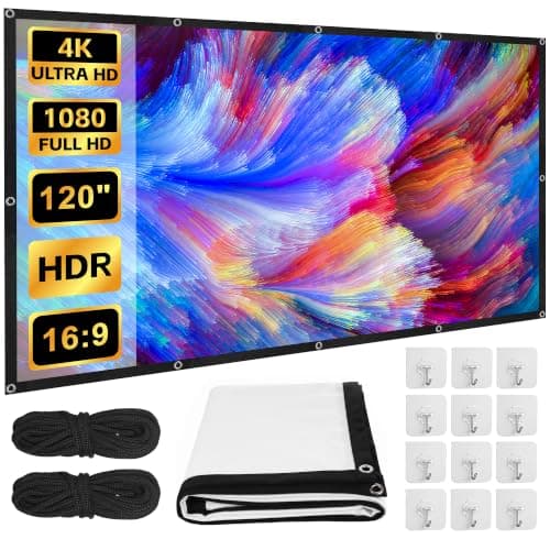 Zourglow 120 Inch Projector Screen 16:9 4K HD, Anti-Crease Portable