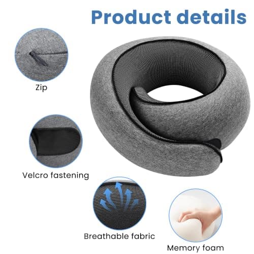 Daitore Travel Pillow Memory Foam 360°Neck Support Pillows Removable Breathable Neck Pillow Airplane with Storage Bag for Car Flight Sleep Train Travel Essentials — view 3