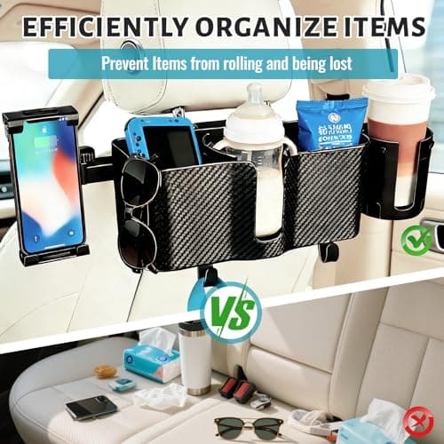 Picabika Car Back Seat Storage Box with Tablet & Phone Holder, Adjustable Headrest Mount, 2 Cup Holders, Travel Caddy with Hook for 5-13 Inch Tablets, Fits Most Cars & SUVs — view 6