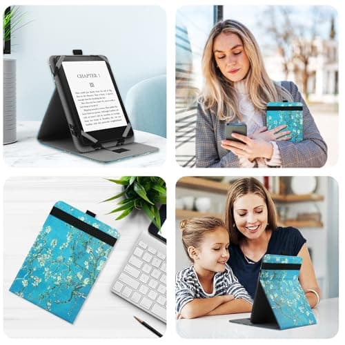 VOVIPO Universal Protective Case for 6" 6.8" 7" kindle paperwhite eReaders, Folio Stand Cover with Handstrap Compatible with kindle paperwhite/Kobo/Pocketook/Sony 6/6.8/7 inch-Apricot Flower — view 4