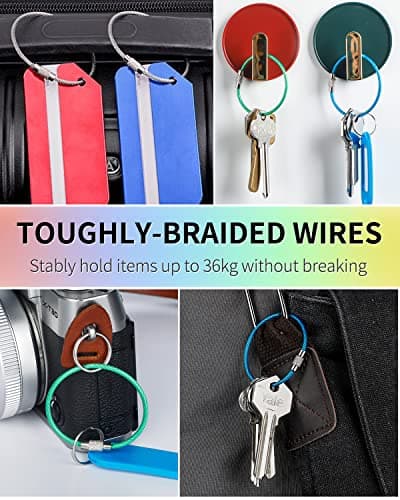 Uniclife 20 Pack Wire Keychain Cable in 6 Assorted Colors Large Stainless Steel Key Ring Loop Holder for Outdoor Hiking Heavy Duty Connectable Luggage Tag Keeper for Sport and Travel, 12cm — view 2