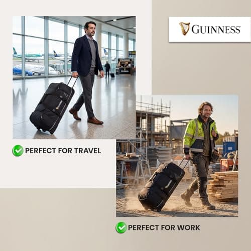 Guinness Extra-Large Wheeled Holdall 80cm – Travel Duffel Bag with 3 Wheels & Telescopic Handle | Spacious Luggage for Travel, Sports, Camping & Road Trips | Official Guinness Design — view 6