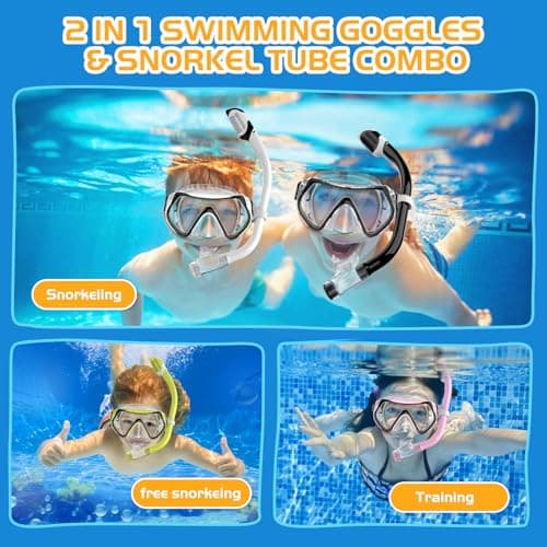 MELUMILU Kids Snorkel Set, Dry Snorkel Set 180° Panoramic Wide View Anti-Fog Scuba Diving Mask, for Kids Youth Boys Girls Junior Age 5-15 (Pink) — view 6
